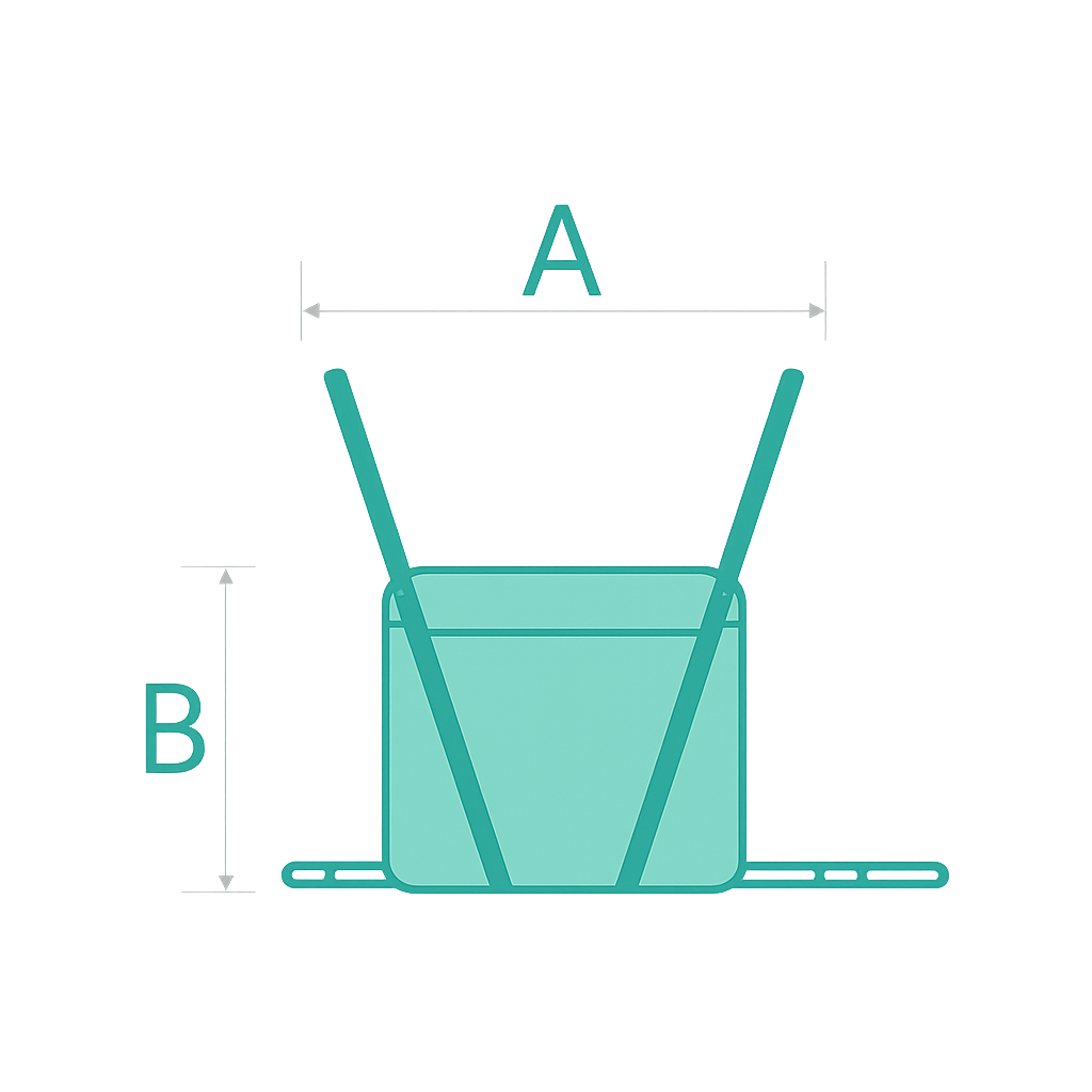 LeviKam po amputacji kończyn – schemat z wymiarami A, B